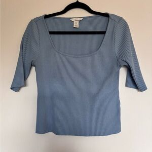 H&M Ribbed Scoop Neck Top - Dusty Blue